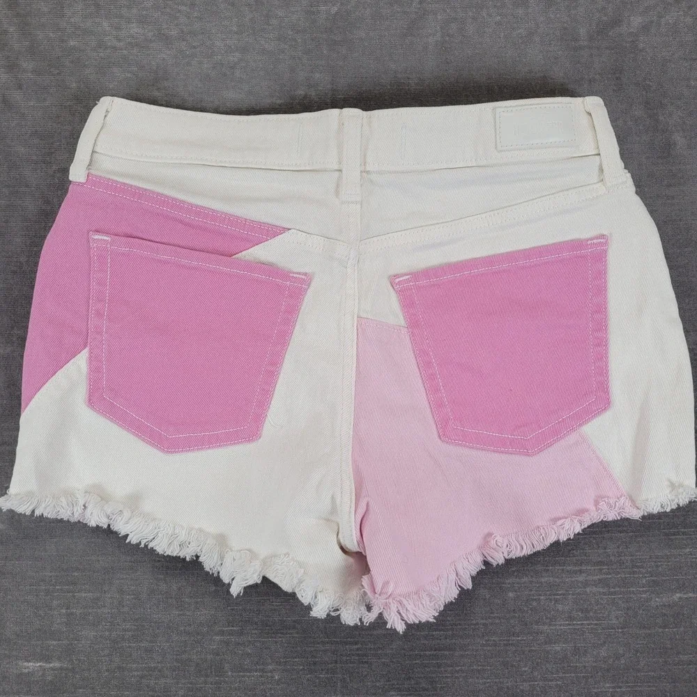 Hollister High Rise Mom Shorts Pink White Colorblock Size 5 Vintage‎ Stretch